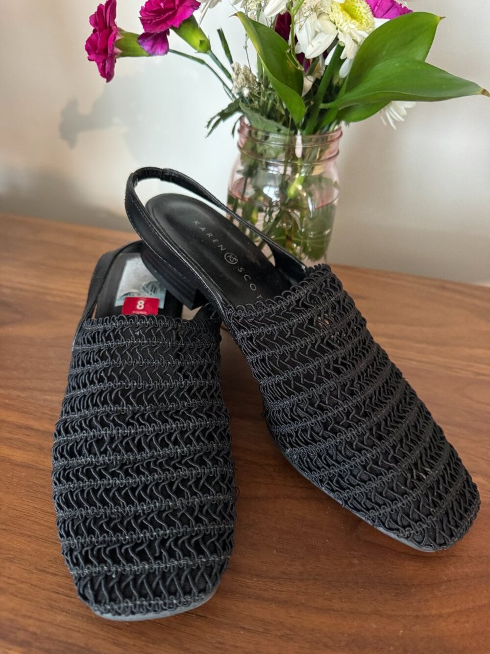Karen Scott Carolton Black Woven Slingback Block Heel Sandals Womens 8M